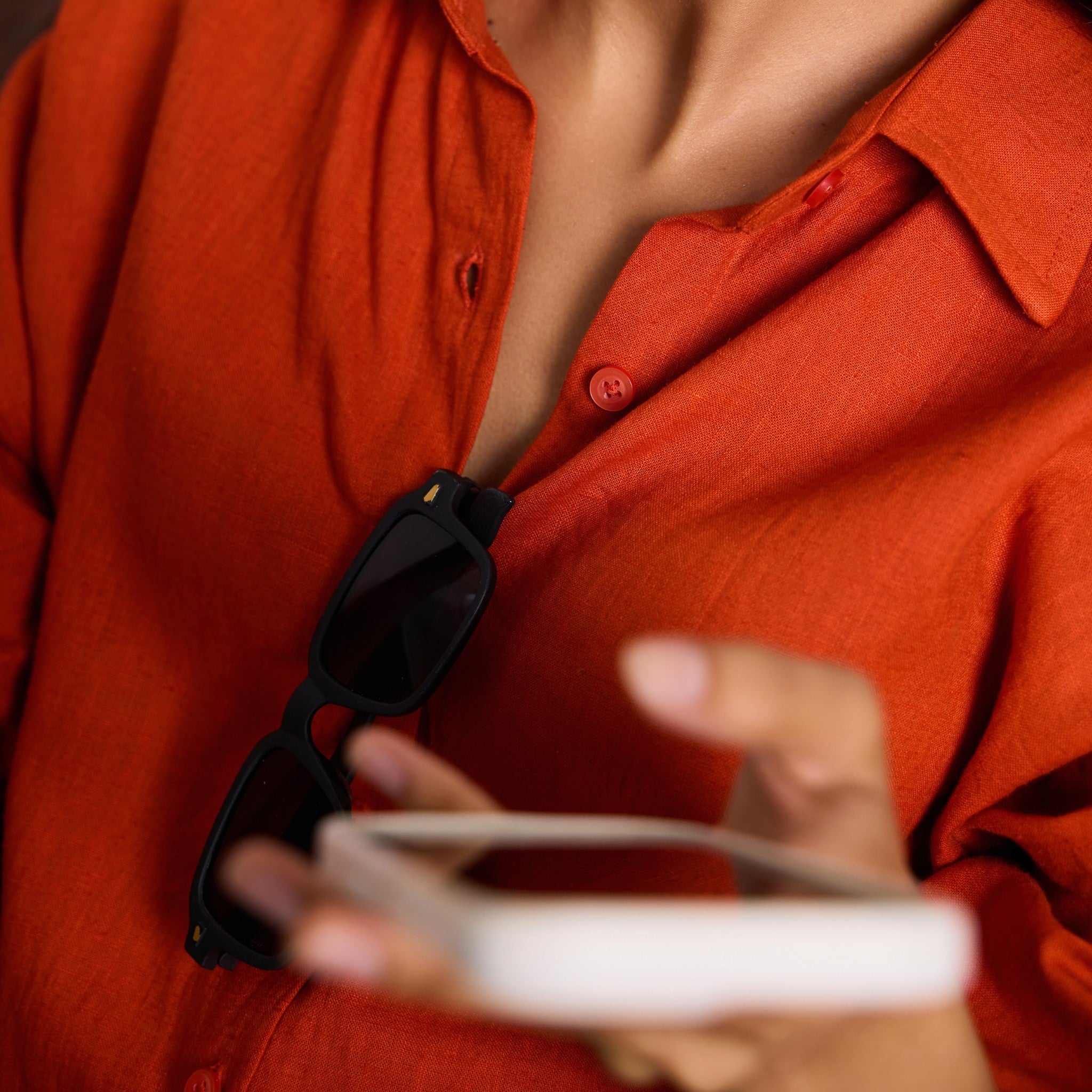 A breathable, relaxed-fit orange rust linen shirt that adapts to your flow. Lightweight, versatile, and built for effortless everyday style | Selfish Clarity