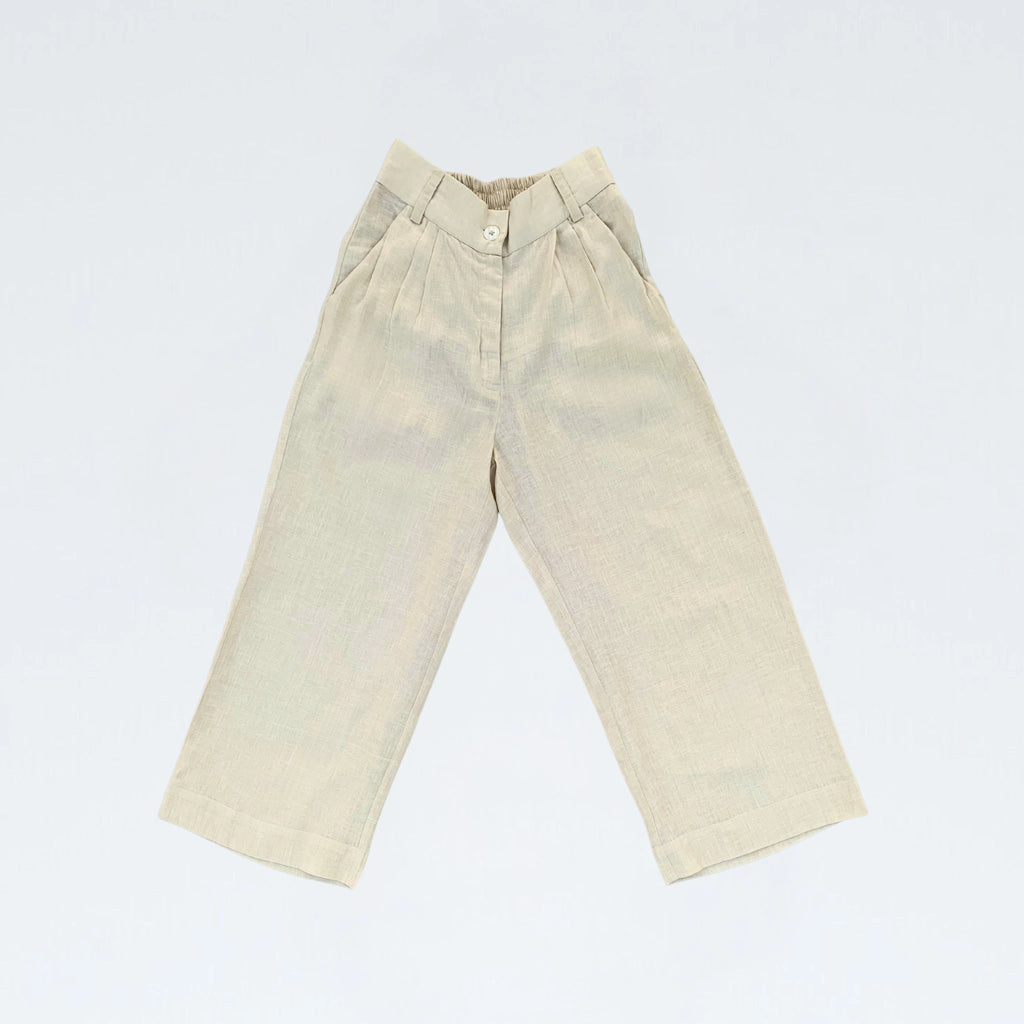 Pearl linen pants with soft pleats and a stretch waist. Lightweight, breathable, and roomy for all-day comfort and movement | Selfish Clarity