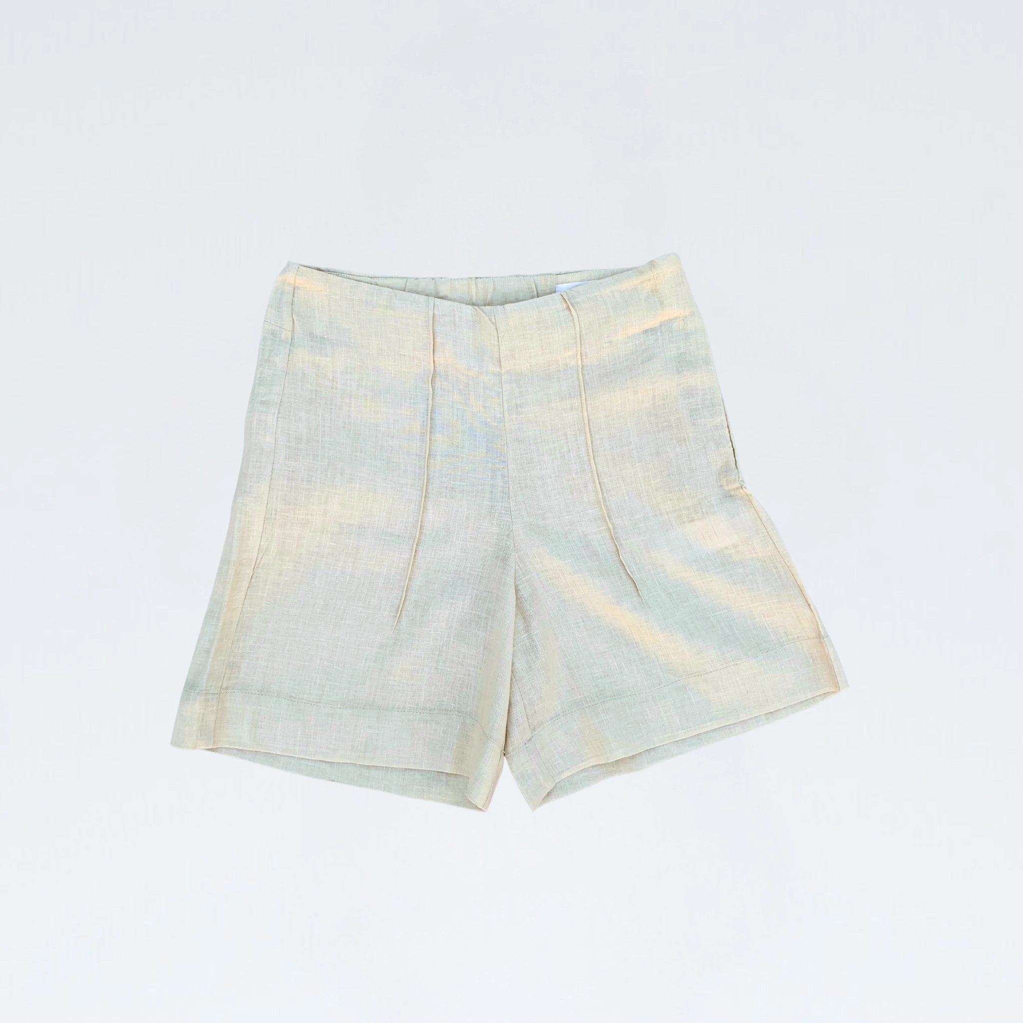 Pearl linen shorts with crisp structure and side-zip. Breathable, mid-rise, and versatile for adapting throughout your day | Selfish Clarity