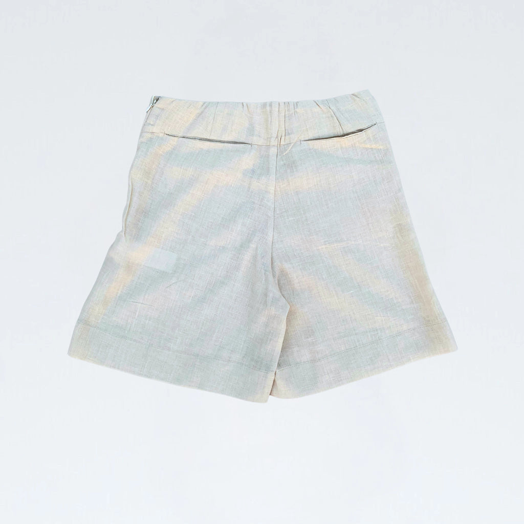 Pearl linen shorts with crisp structure and side-zip. Breathable, mid-rise, and versatile for adapting throughout your day | Selfish Clarity