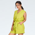 Sleeveless accent green linen playsuit with comfy shorts. Breathable fabric, relaxed fit, and effortless all-day ease | Selfish Clarity